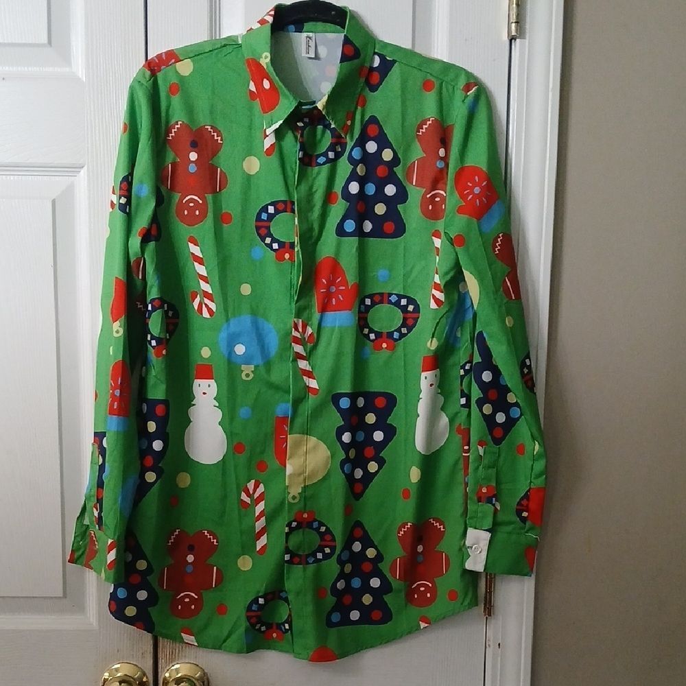 Christmas holiday ugly holiday party button down shirt  Sz M NWOT